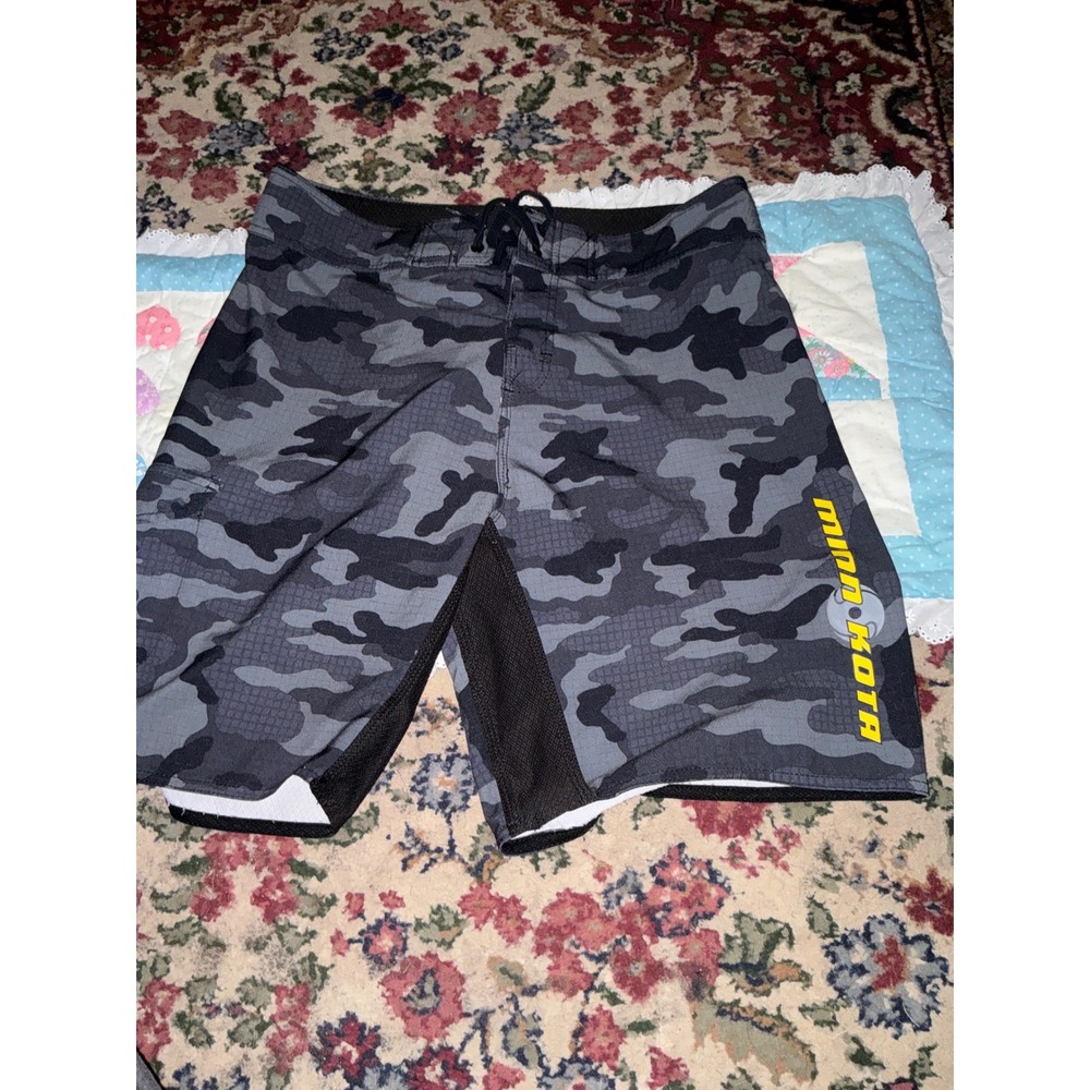 Burnside Minn Kota Mens Camo Board Shorts Grey Black Fishing Swim Trunks Size 34